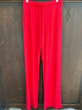 Women’s XS Telulah Red Ribbed Lounge Pants - Soft Drawstring Waist